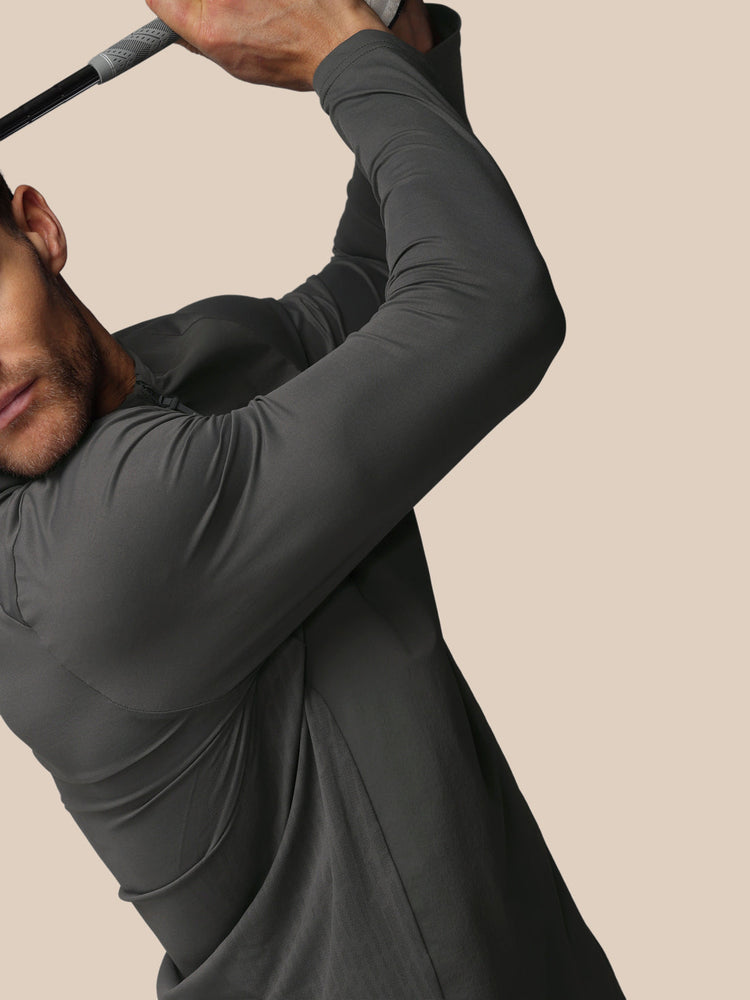 Hombre Golf LVS Camiseta de Manga Larga con Cuarto de Cremallera - Gunmetal