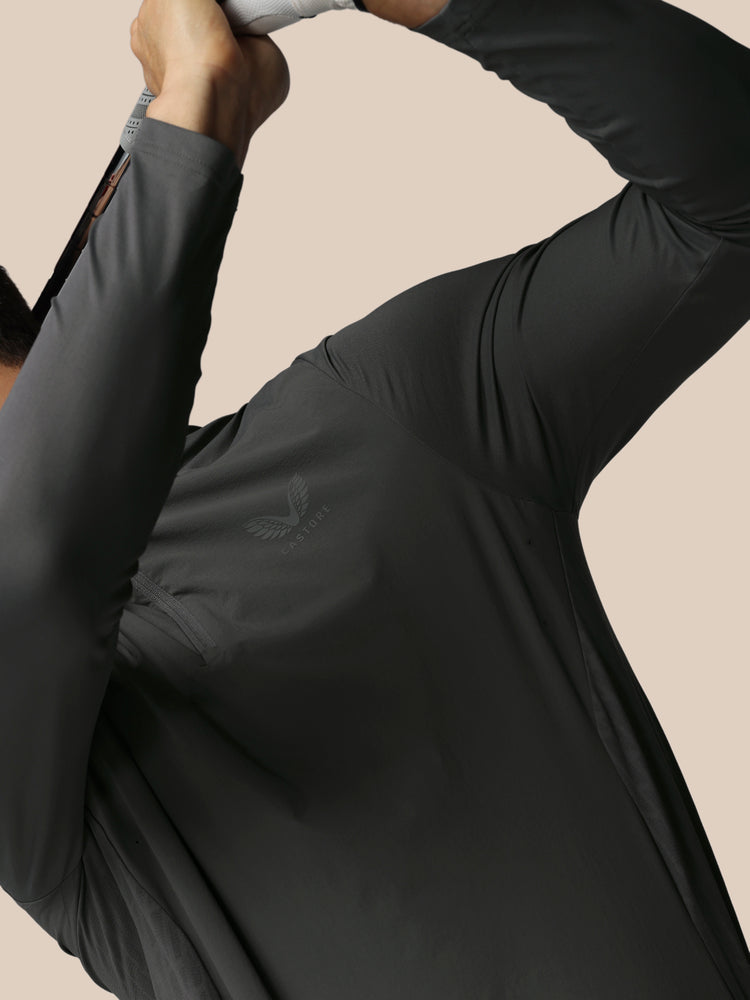 Hombre Golf LVS Camiseta de Manga Larga con Cuarto de Cremallera - Gunmetal