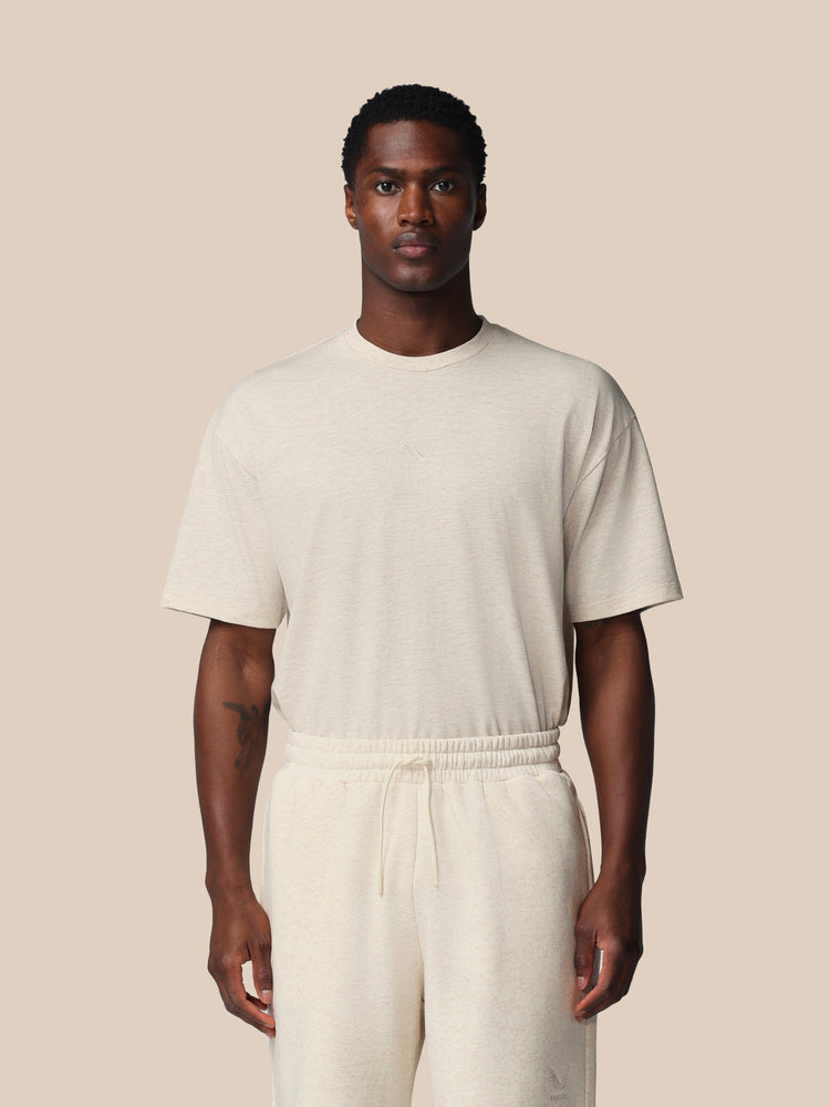 Hombre Adapt Cotton Camisa Holgada de Manga Corta - Oatmeal Marl