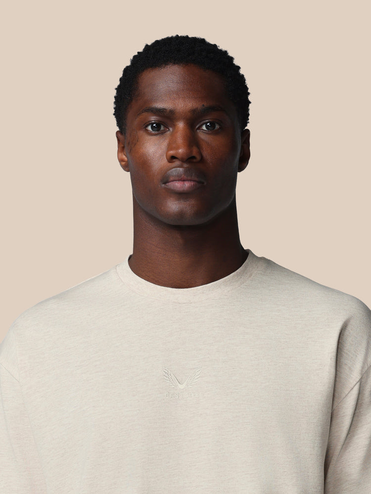 Hombre Adapt Cotton Camisa Holgada de Manga Corta - Oatmeal Marl
