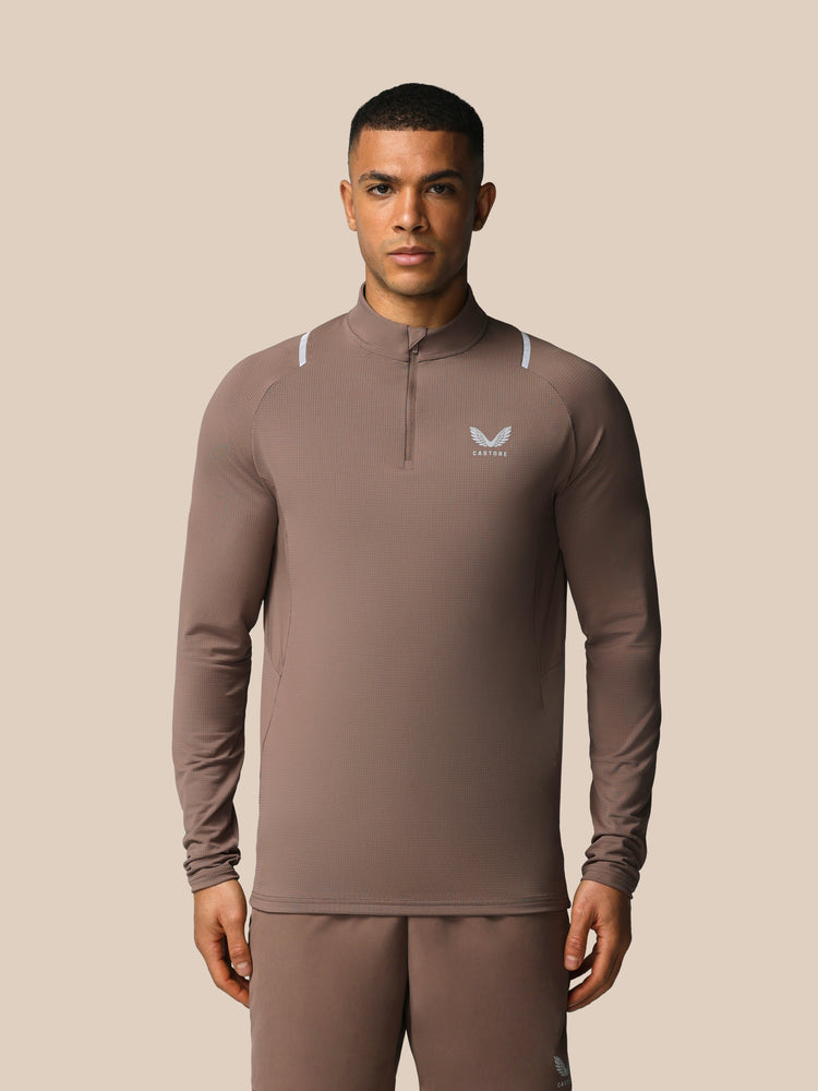 Hombre Apex Camiseta de Entrenamiento con Cuarto de Cremallera - Deep Taupe