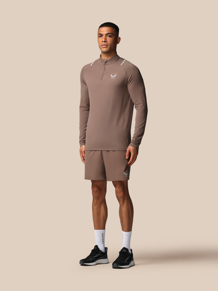 Hombre Apex Camiseta de Entrenamiento con Cuarto de Cremallera - Deep Taupe