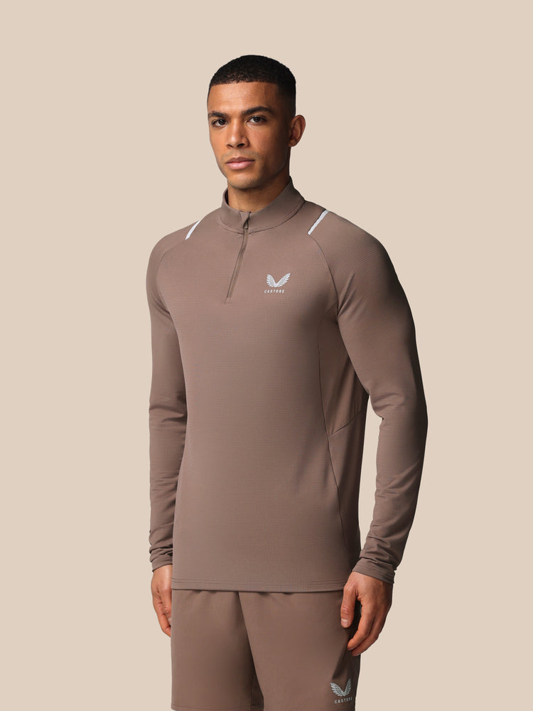 Hombre Apex Camiseta de Entrenamiento con Cuarto de Cremallera - Deep Taupe