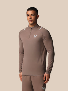 Hombre Apex Camiseta de Entrenamiento con Cuarto de Cremallera - Deep Taupe
