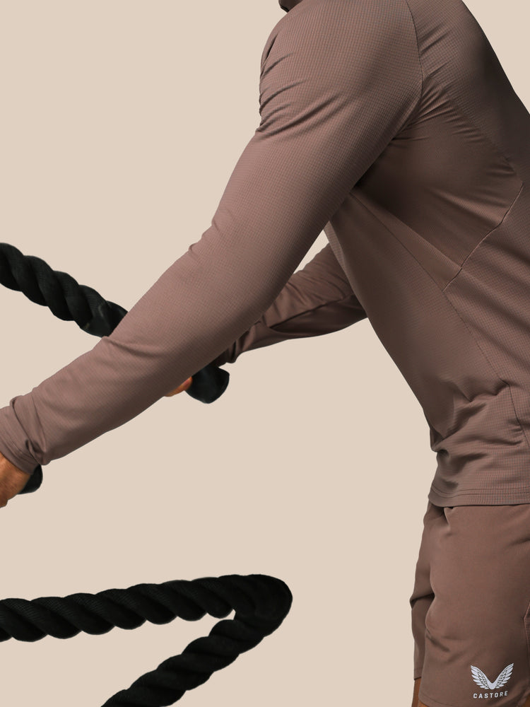 Hombre Apex Camiseta de Entrenamiento con Cuarto de Cremallera - Deep Taupe