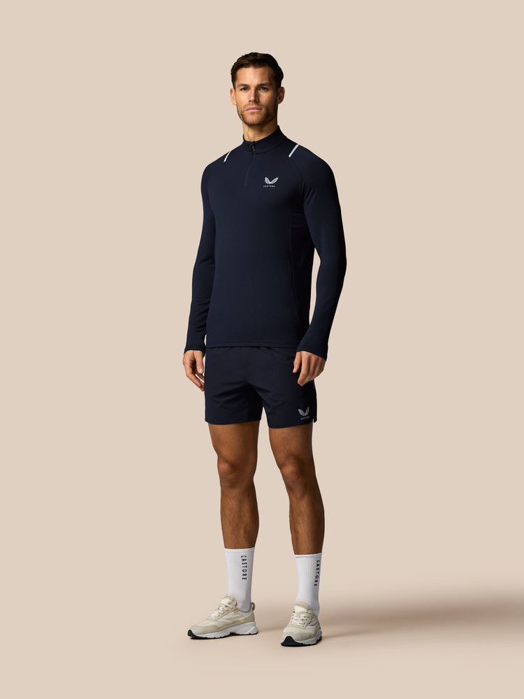 Hombre Apex Camiseta de Entrenamiento con Cuarto de Cremallera - Azul Marino