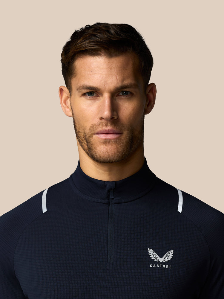 Hombre Apex Camiseta de Entrenamiento con Cuarto de Cremallera - Azul Marino
