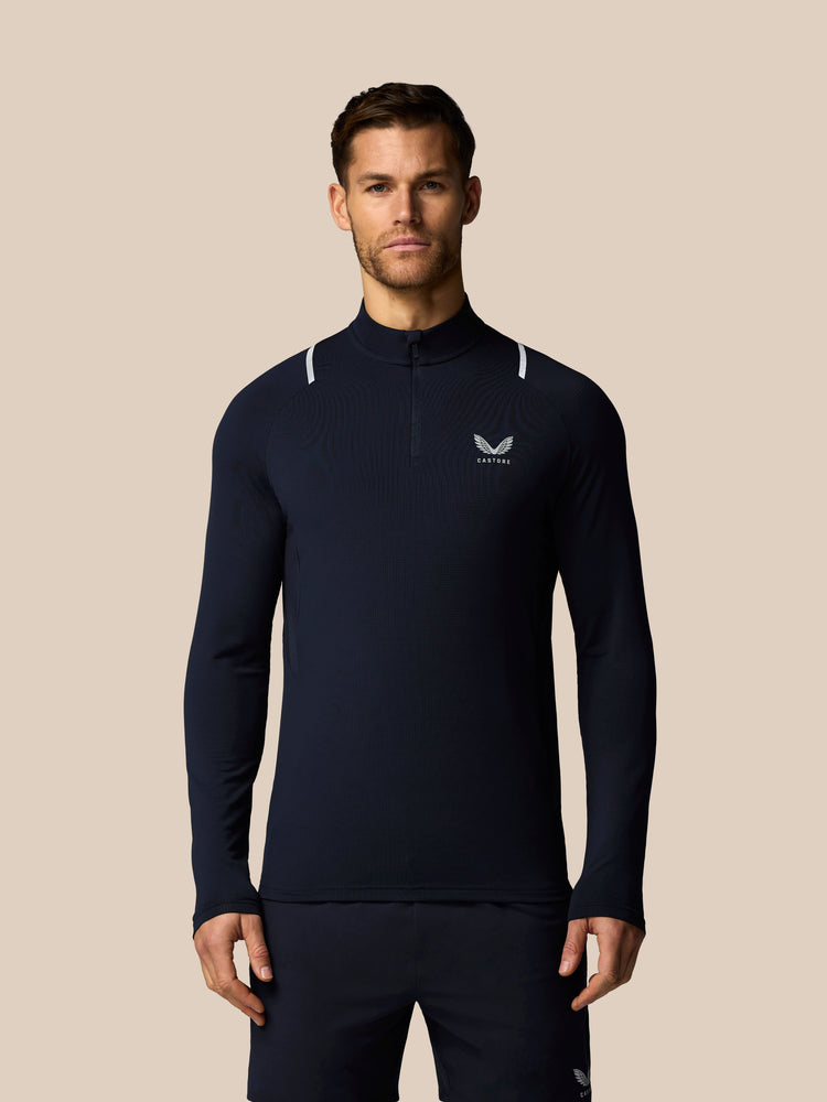 Hombre Apex Camiseta de Entrenamiento con Cuarto de Cremallera - Azul Marino