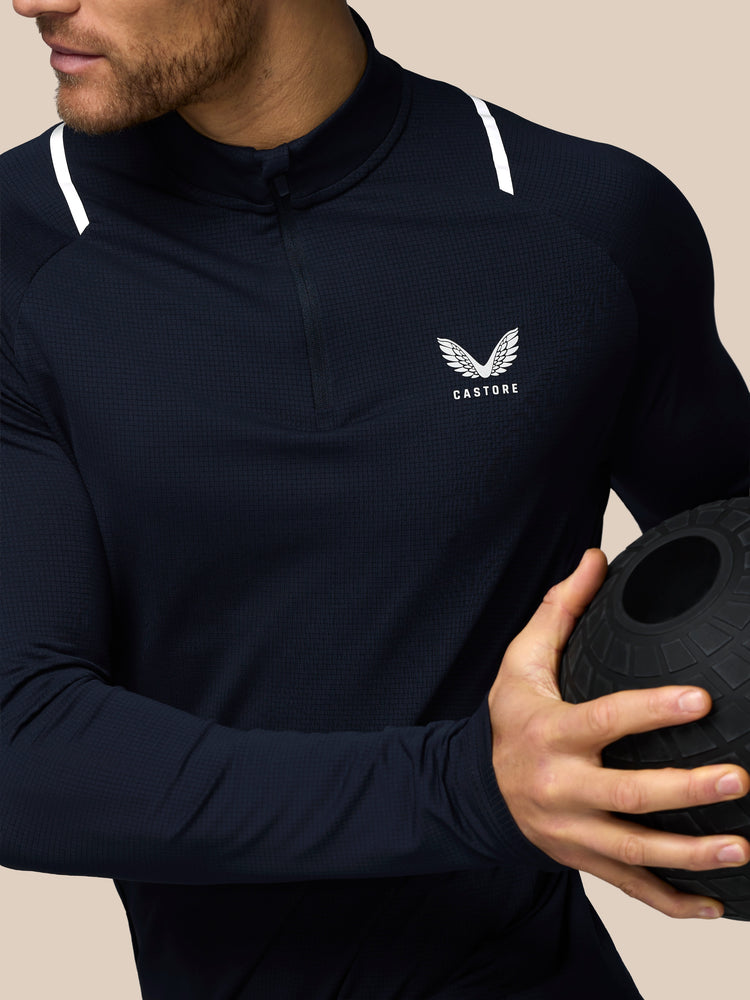 Hombre Apex Camiseta de Entrenamiento con Cuarto de Cremallera - Azul Marino