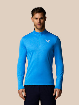 Hombre Adapt Camiseta de Manga Larga con Cuarto de Cremallera y Estampado Integral - Azul