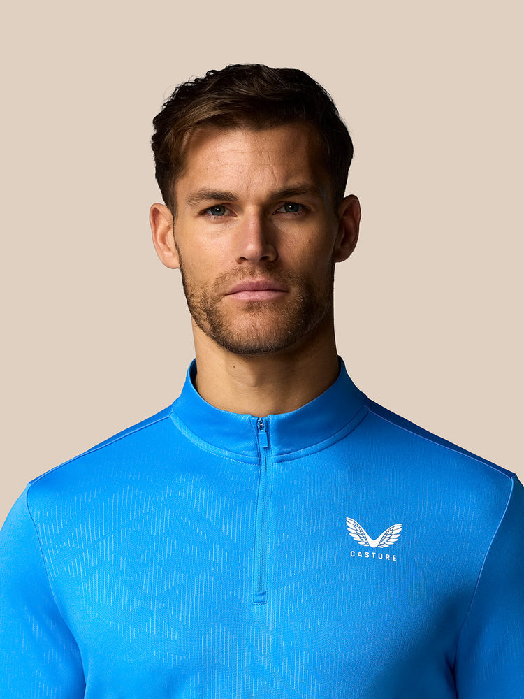 Hombre Adapt Camiseta de Manga Larga con Cuarto de Cremallera y Estampado Integral - Azul