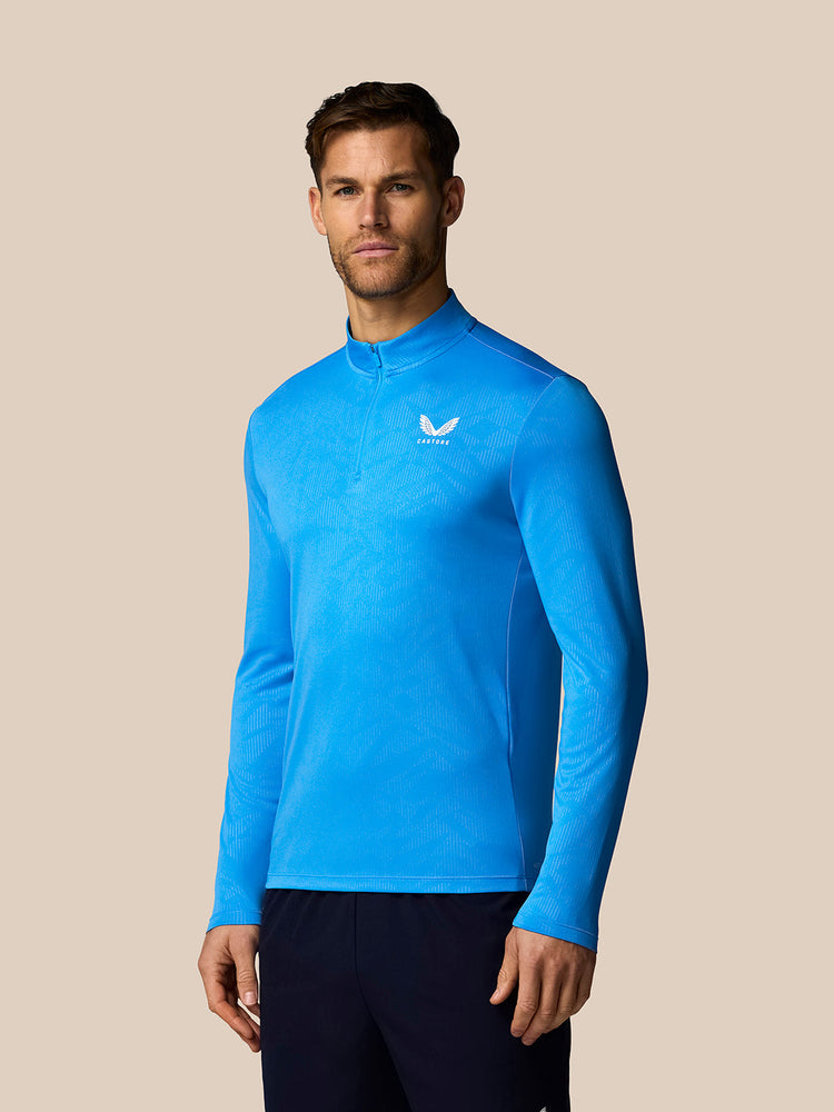 Hombre Adapt Camiseta de Manga Larga con Cuarto de Cremallera y Estampado Integral - Azul