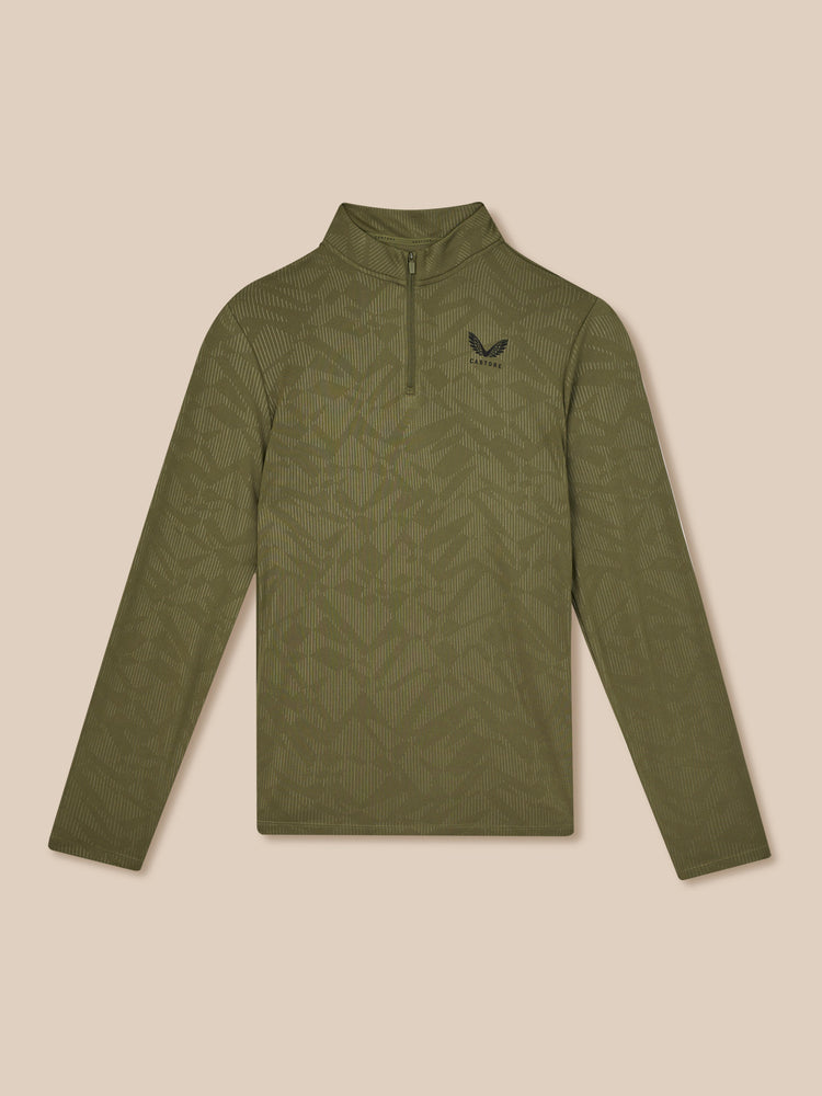 Hombre Adapt Camiseta de Manga Larga con Cuarto de Cremallera y Estampado Integral - Ivy Green