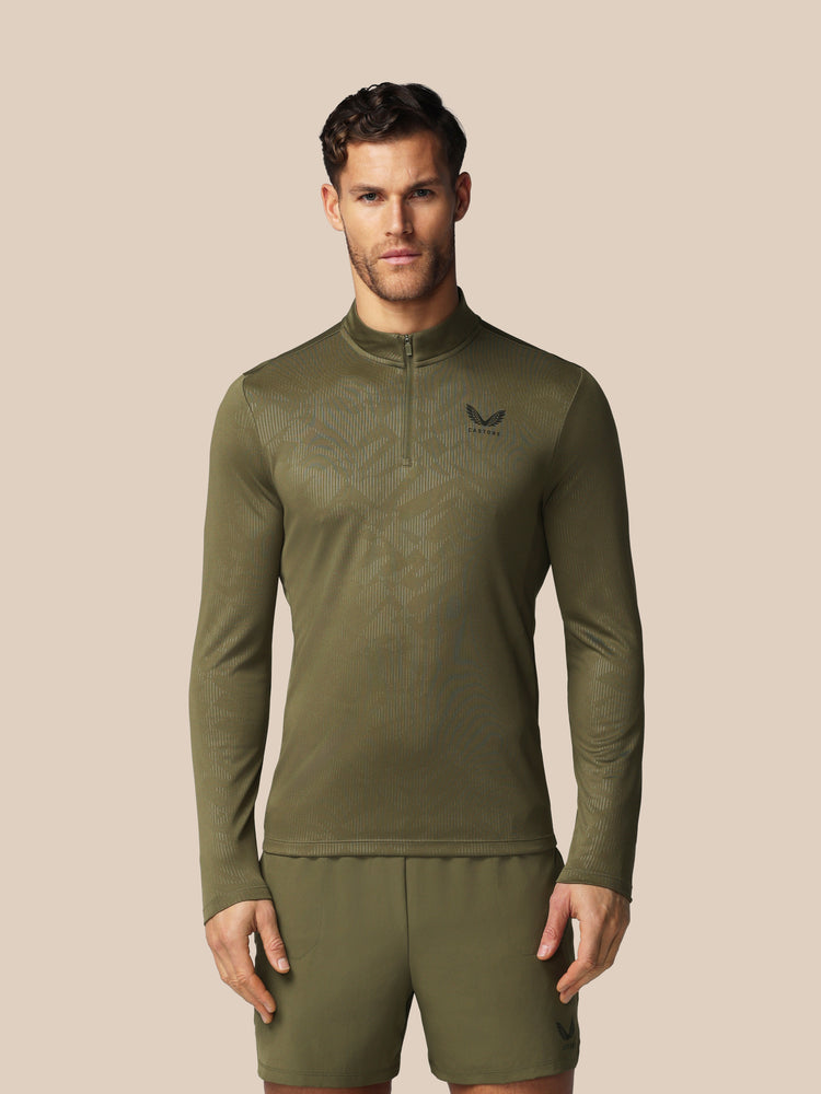Hombre Adapt Camiseta de Manga Larga con Cuarto de Cremallera y Estampado Integral - Ivy Green