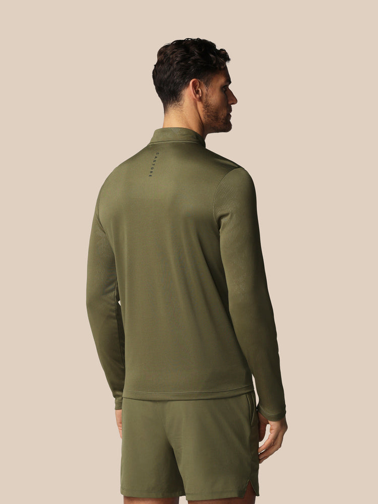 Hombre Adapt Camiseta de Manga Larga con Cuarto de Cremallera y Estampado Integral - Ivy Green