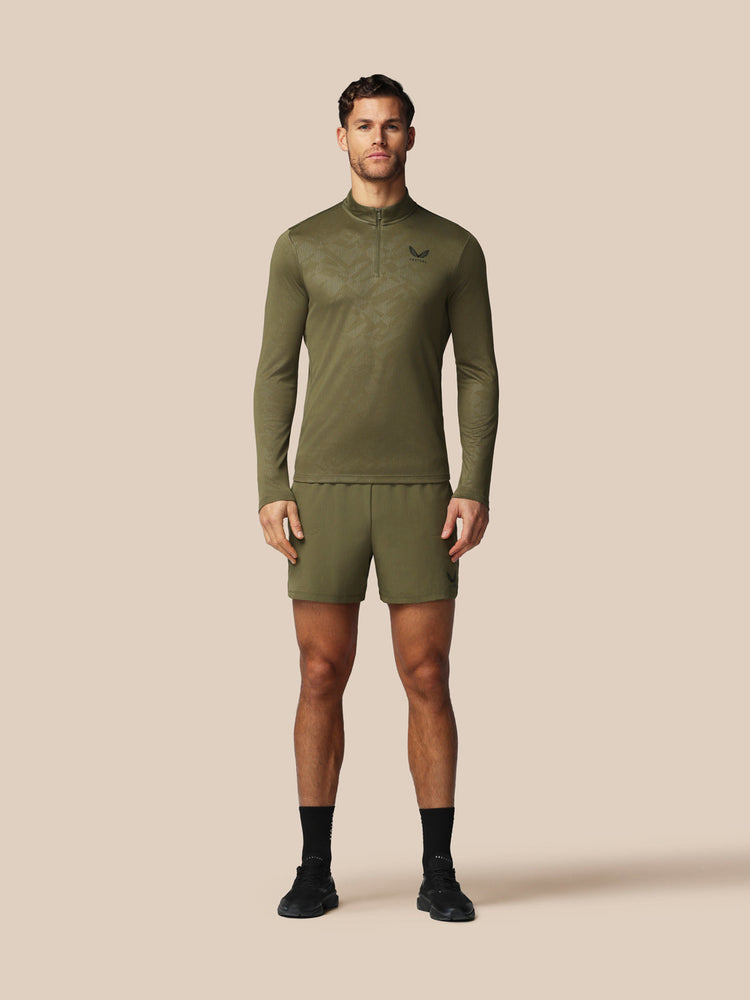 Hombre Adapt Camiseta de Manga Larga con Cuarto de Cremallera y Estampado Integral - Ivy Green