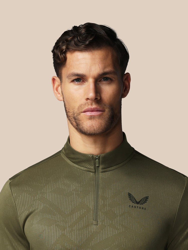 Hombre Adapt Camiseta de Manga Larga con Cuarto de Cremallera y Estampado Integral - Ivy Green