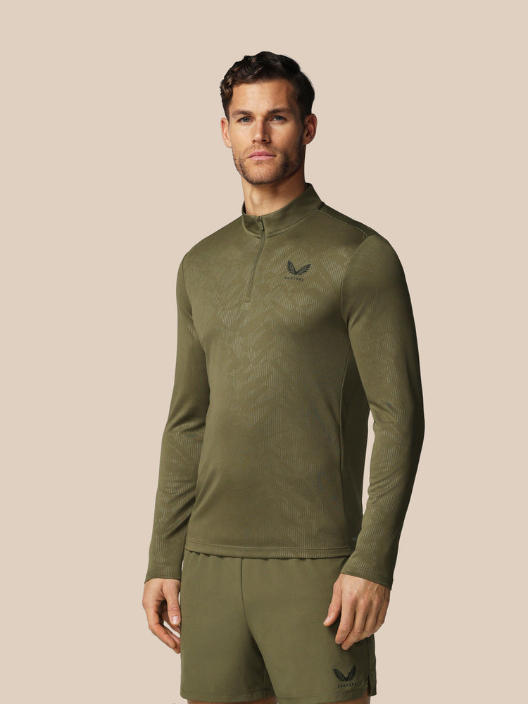 Hombre Adapt Camiseta de Manga Larga con Cuarto de Cremallera y Estampado Integral - Ivy Green