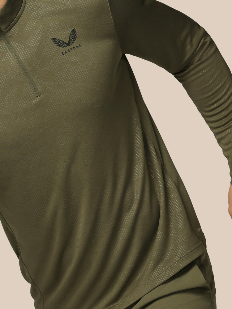 Hombre Adapt Camiseta de Manga Larga con Cuarto de Cremallera y Estampado Integral - Ivy Green