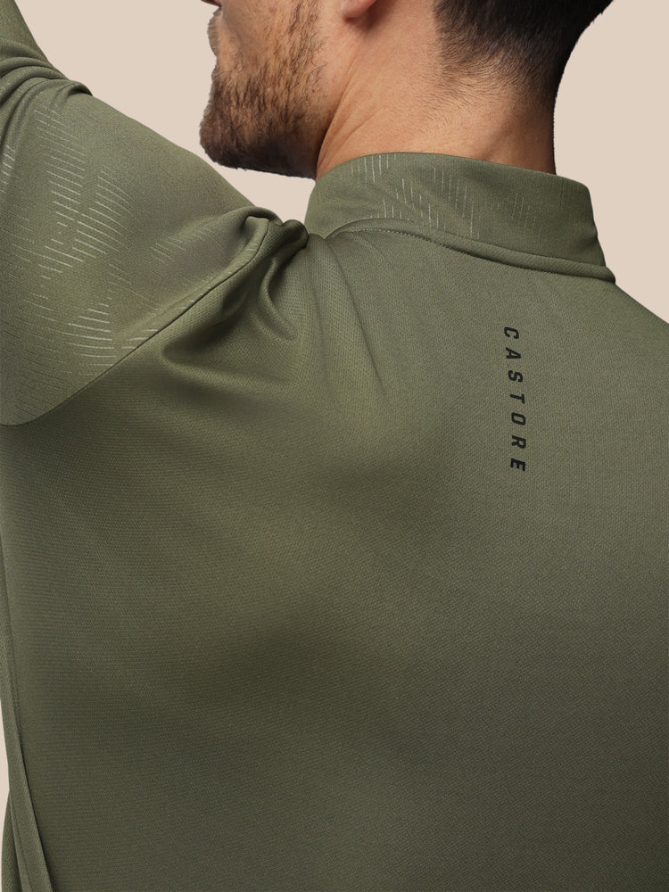 Hombre Adapt Camiseta de Manga Larga con Cuarto de Cremallera y Estampado Integral - Ivy Green