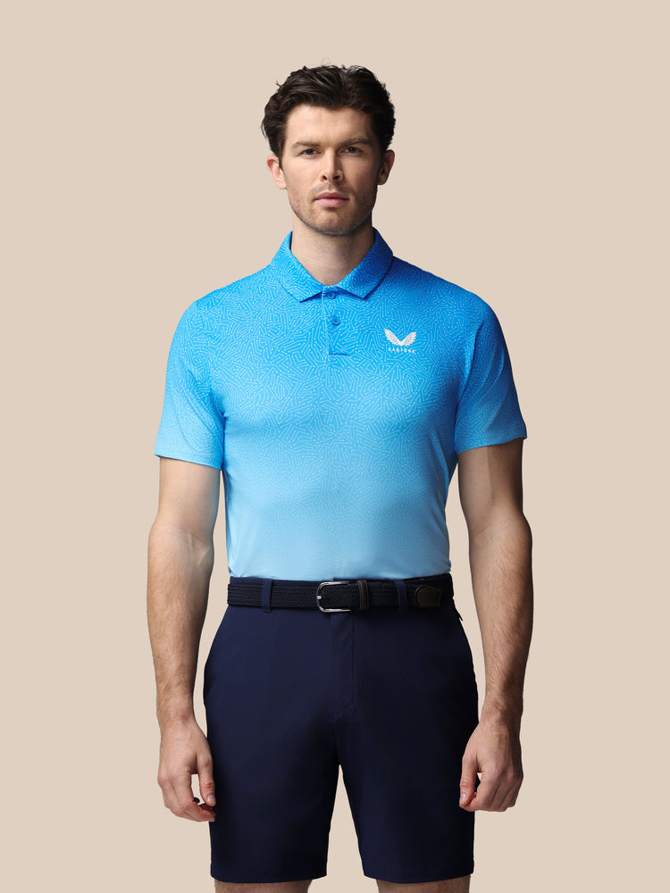 Hombre Golf Polo de Manga Corta con Mapa Estampado - Azul