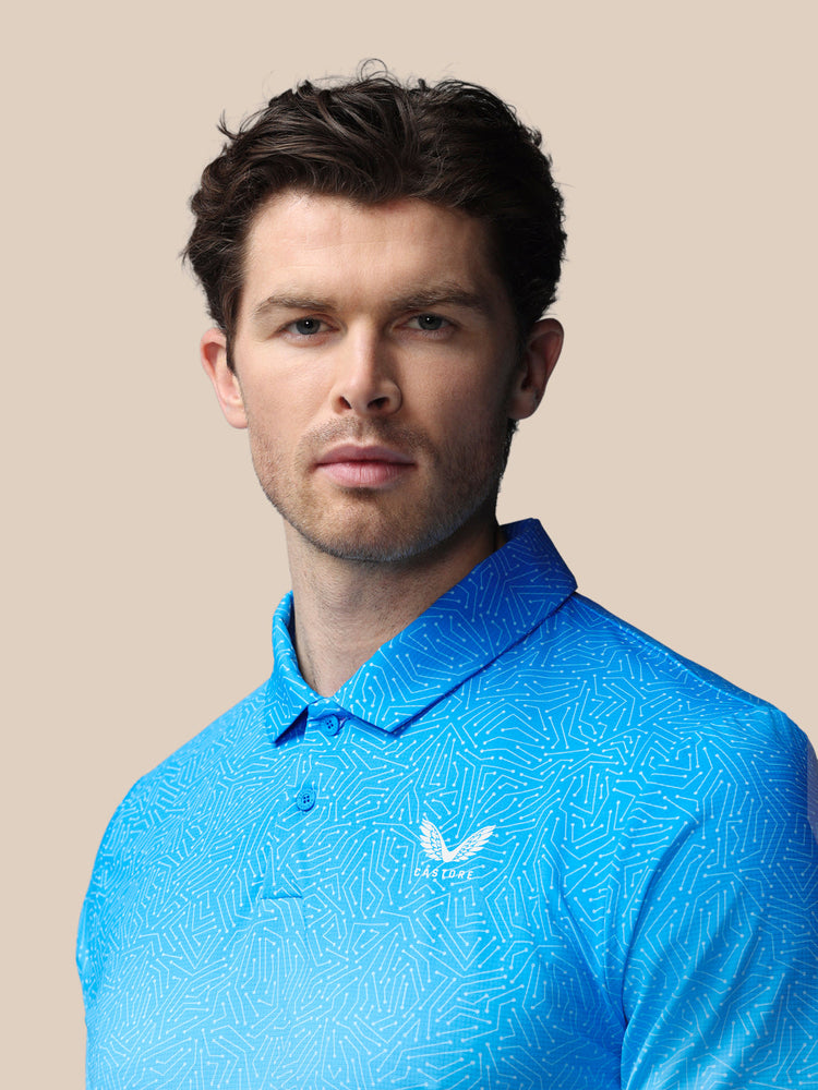 Hombre Golf Polo de Manga Corta con Mapa Estampado - Azul