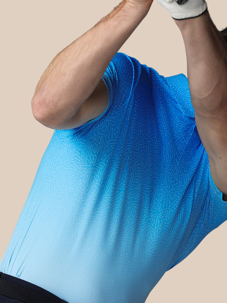 Hombre Golf Polo de Manga Corta con Mapa Estampado - Azul