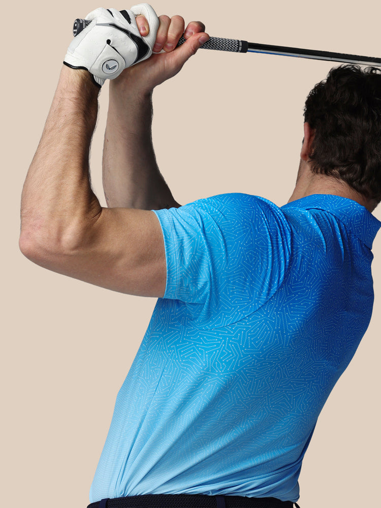 Hombre Golf Polo de Manga Corta con Mapa Estampado - Azul