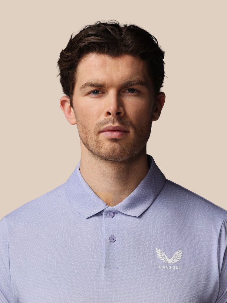 Hombre Golf Polo de Manga Corta con Mapa Estampado - Lavanda
