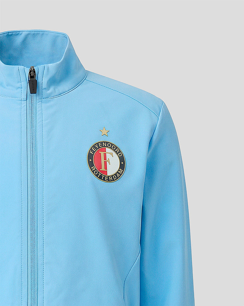 Light blue Feyenoord Thuis Matchday junior jacket close up with club crest and gold star.