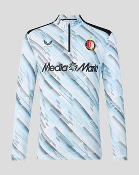 Front view of Feyenoord Uit Matchday 2026-2027 Midlayer Top Men's version with light blue abstract print and club crest