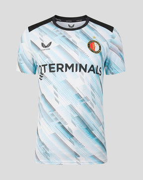 Feyenoord away matchday women's jersey in light blue and white with diagonal pattern crest on chest and TERMINALS sponsor