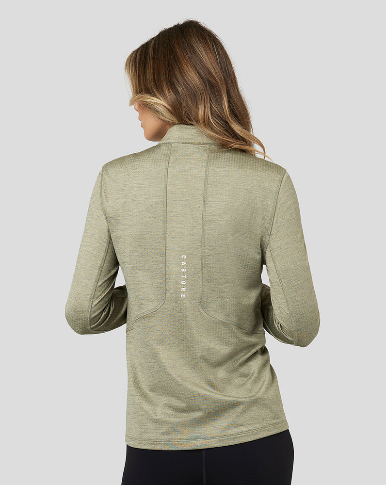 Camiseta de capa intermedia Active de manga larga y media cremallera para mujer - Laurel Green