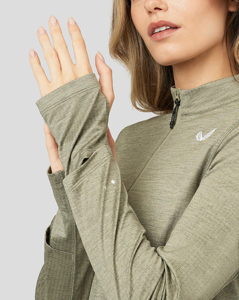Camiseta de capa intermedia Active de manga larga y media cremallera para mujer - Laurel Green
