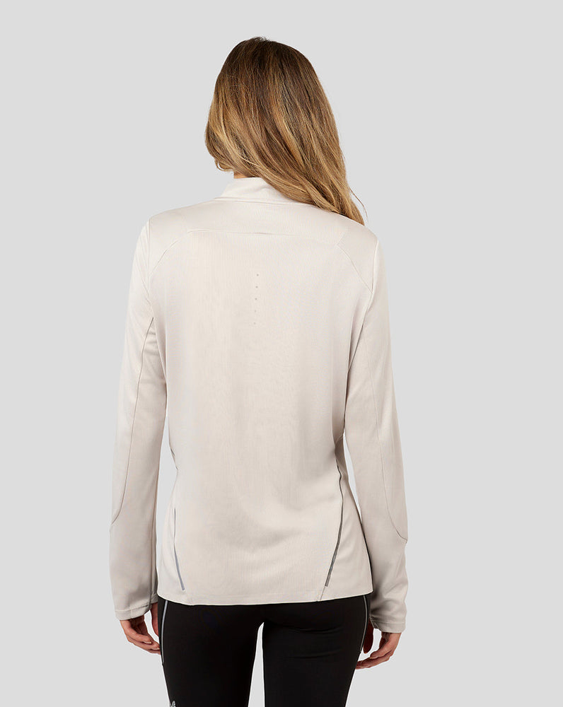 Camiseta de capa intermedia ligera de manga larga Breeze con cremallera de un cuarto para mujer - Putty