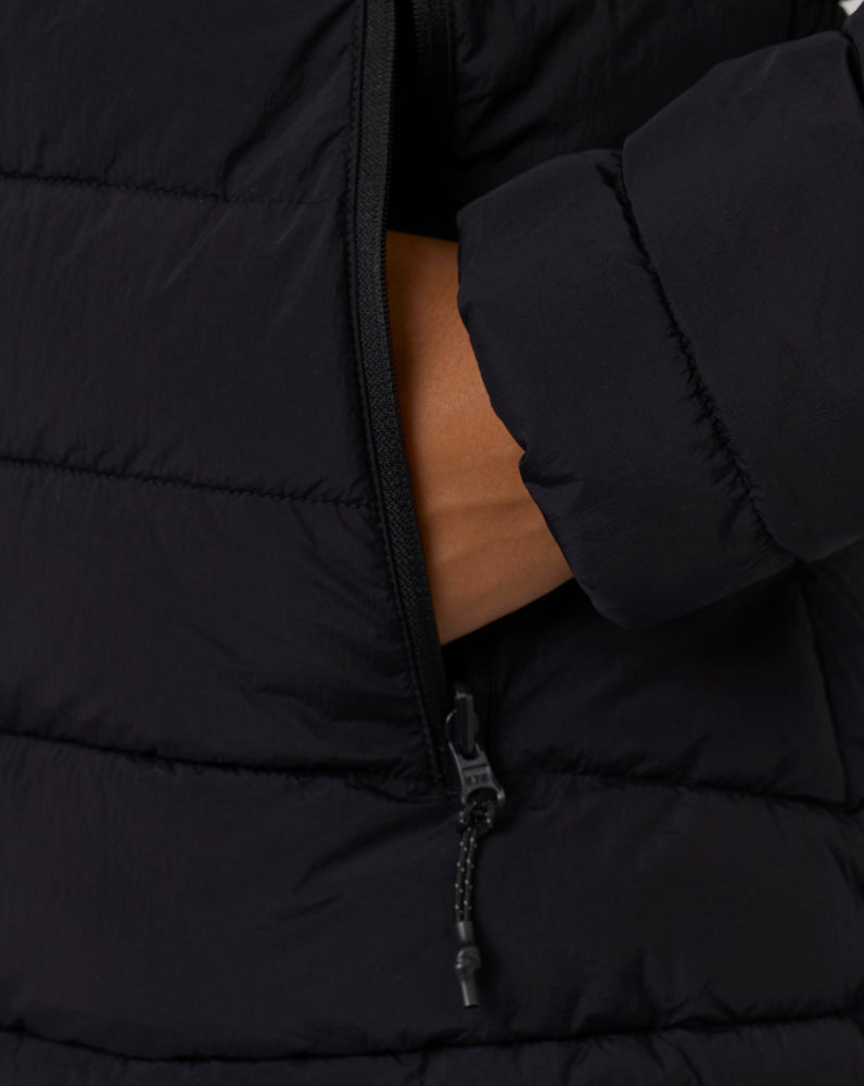Chaqueta acolchada con capucha y manga larga de viaje para mujer, color negro