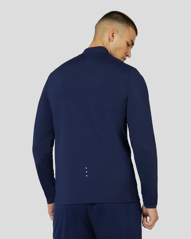 Camiseta de capa intermedia Active de manga larga Performance con cremallera de un cuarto para hombre - Azul marino