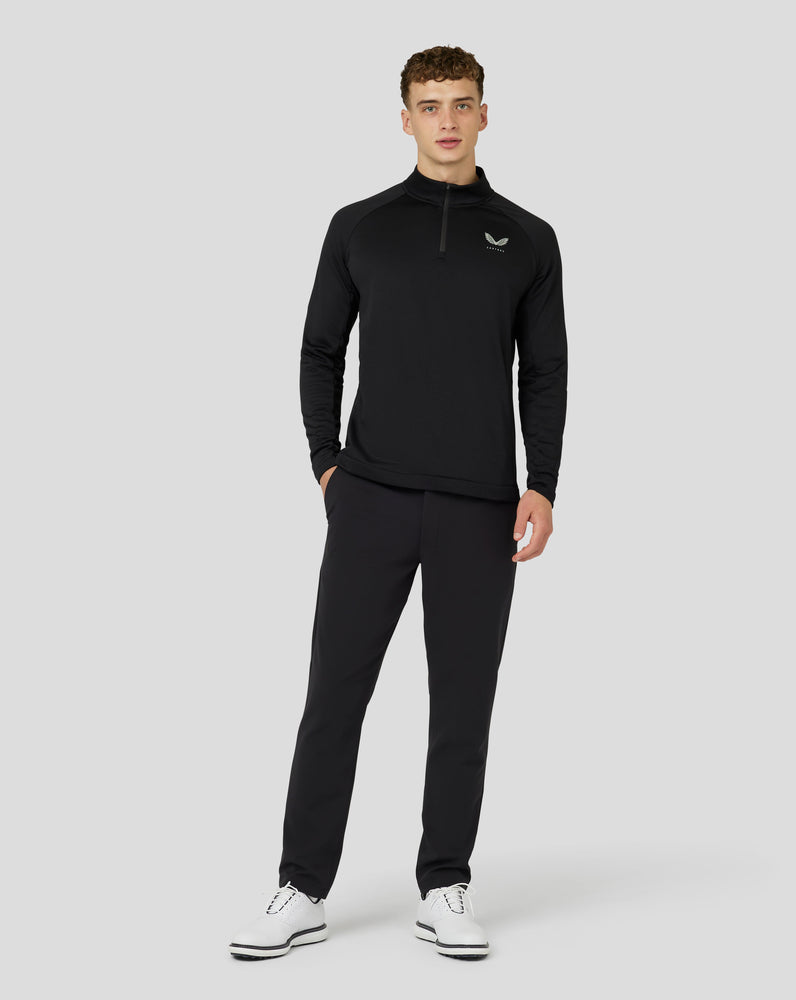Camiseta de golf de manga larga Soft Shell Tech con media cremallera para hombre - Negro