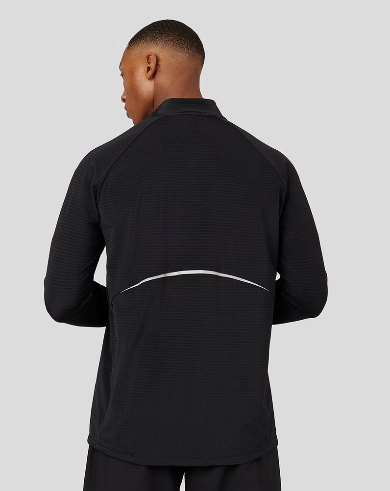 Camiseta ligera de manga larga con media cremallera y capa intermedia para hombre - Negro