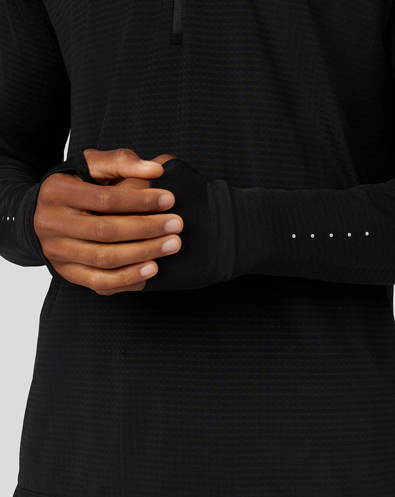 Camiseta ligera de manga larga con media cremallera y capa intermedia para hombre - Negro