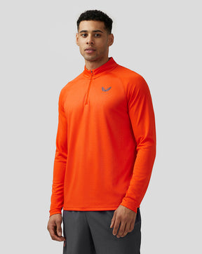 Hombre Adapt En Relieve Quarter Zip Camiseta - Naranja Intenso