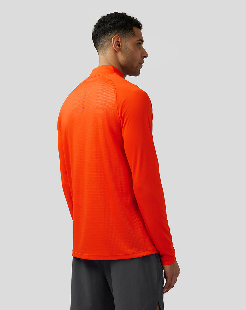 Hombre Adapt En Relieve Quarter Zip Camiseta - Naranja Intenso