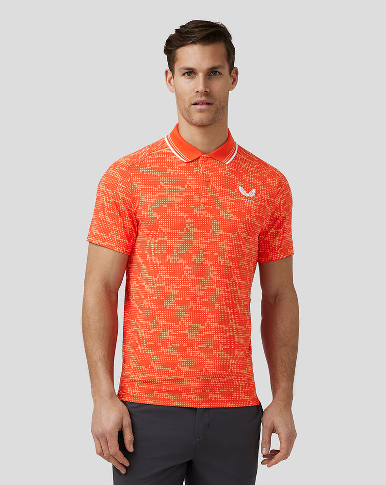 Men's Golf Printed Tech Polo - Deep Orange