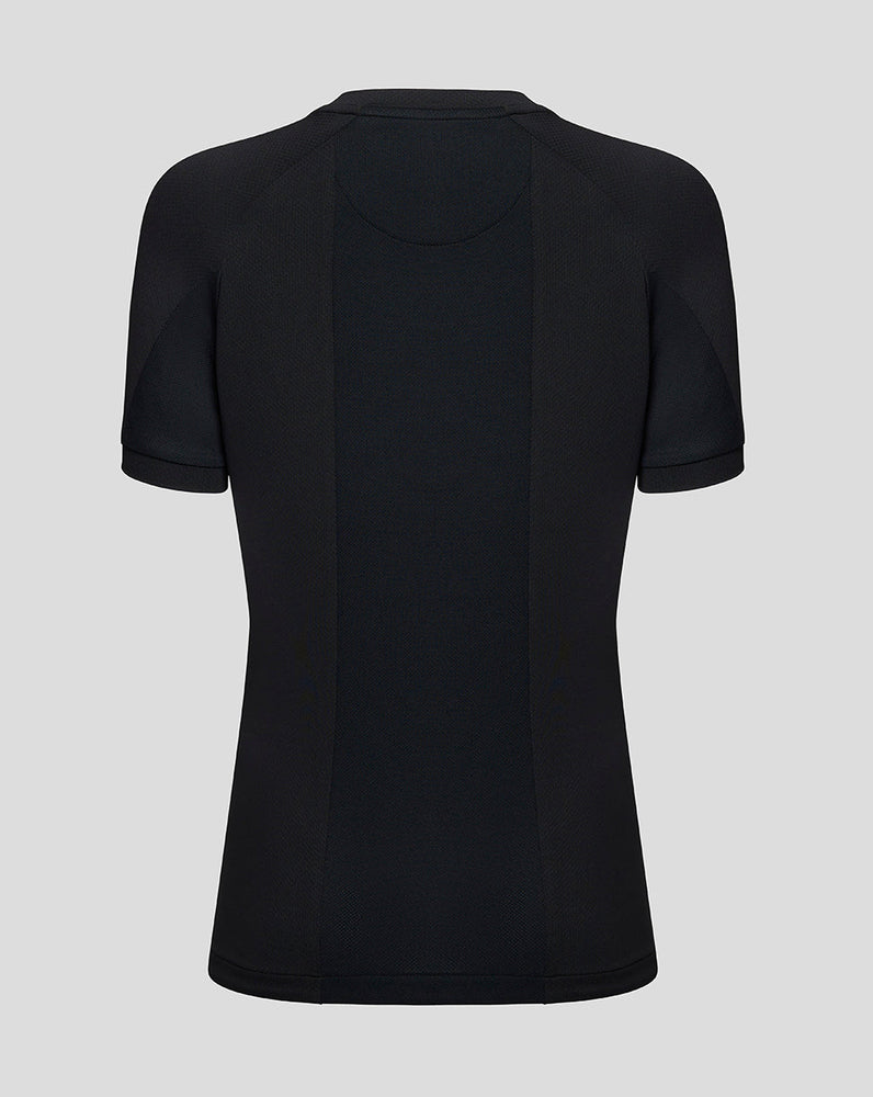 Camiseta negra de rendimiento de manga corta AMC para mujer