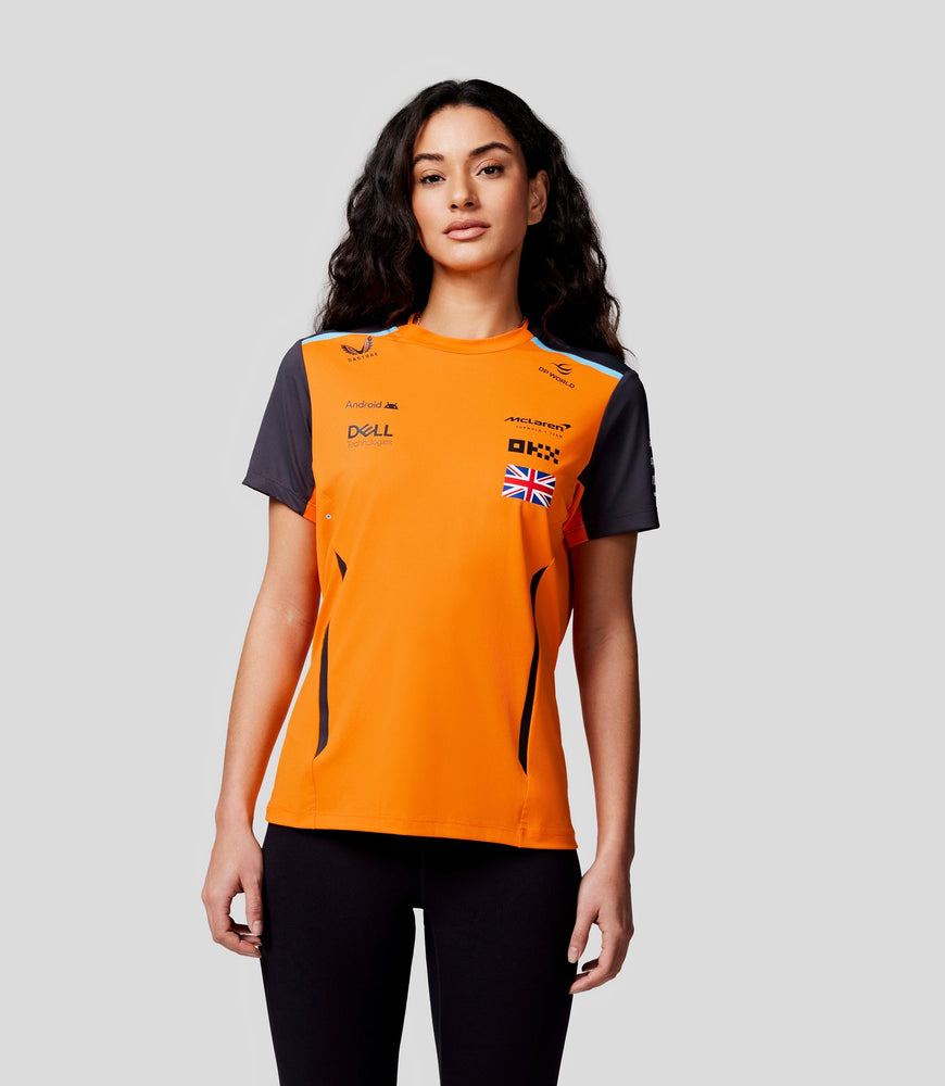Camiseta oficial McLaren Teamwear Set Up para mujer Lando Norris Fórmula 1 - Papaya/Phantom