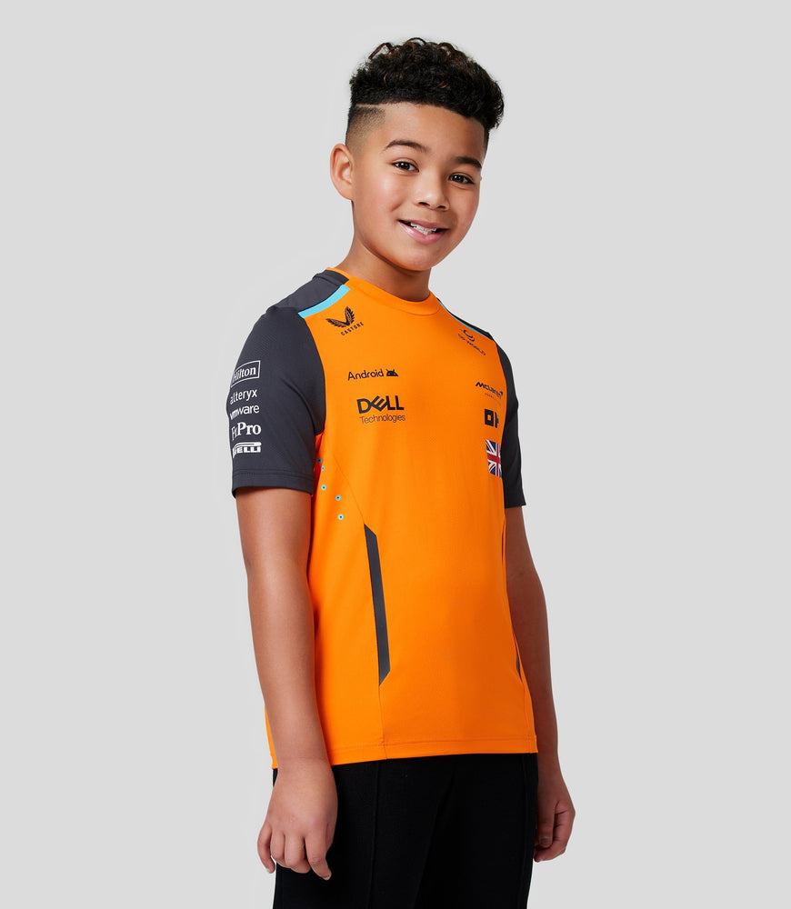 Camiseta oficial de configuración del equipo McLaren para niños Lando Norris Fórmula 1 - Papaya/Phantom