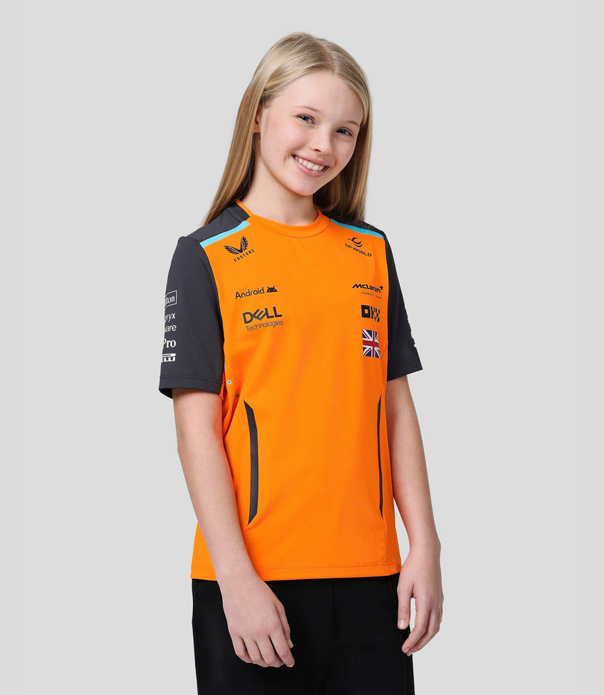 Camiseta oficial de configuración del equipo McLaren para niños Lando Norris Fórmula 1 - Papaya/Phantom