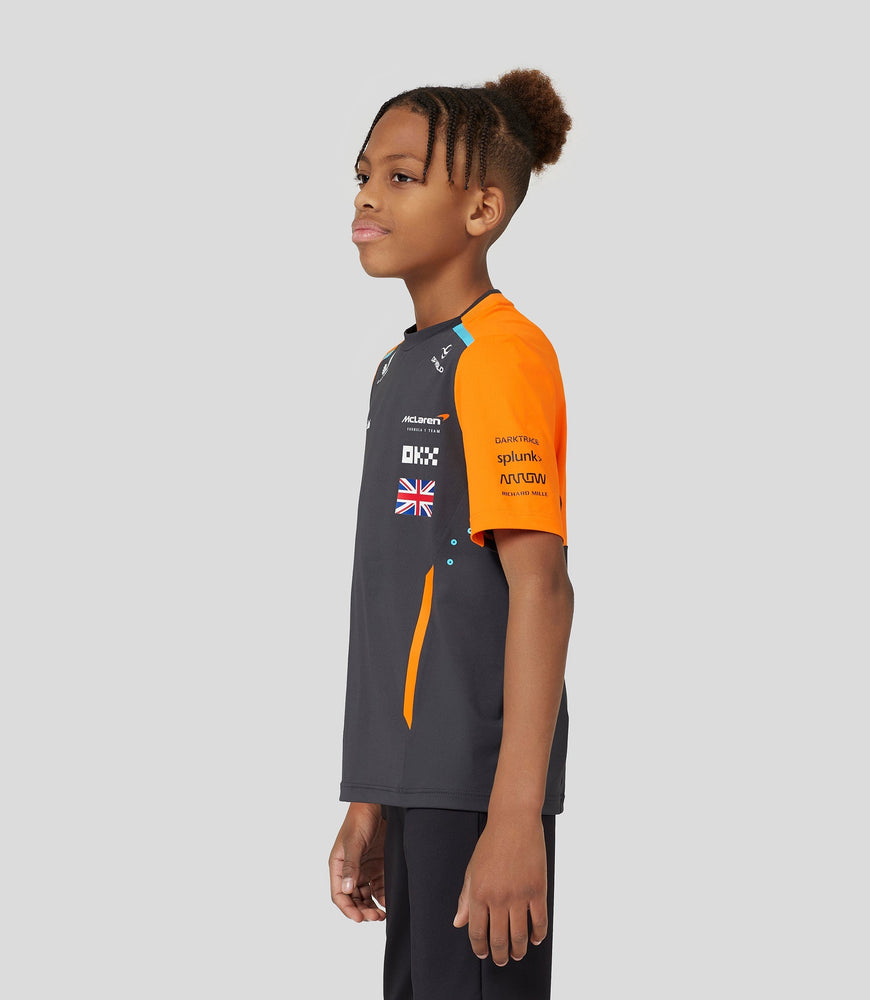 Camiseta oficial de configuración del equipo McLaren para niños Lando Norris Fórmula 1 - Fantasma/Papaya