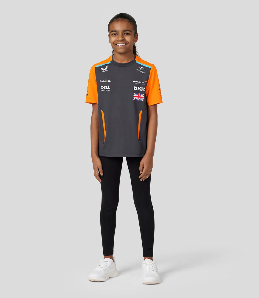 Camiseta oficial de configuración del equipo McLaren para niños Lando Norris Fórmula 1 - Fantasma/Papaya