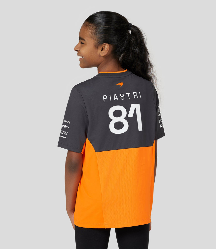 Camiseta oficial McLaren Teamwear Set Up para niños Oscar Piastri Fórmula 1 - Papaya/Phantom